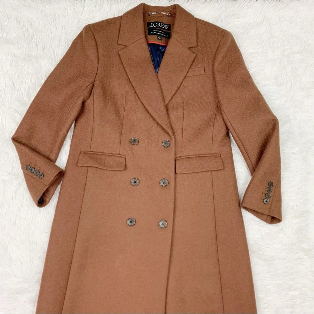 J Crew Double-breasted topcoat in Italian melton wool blend in brown - Picture 3 of 11